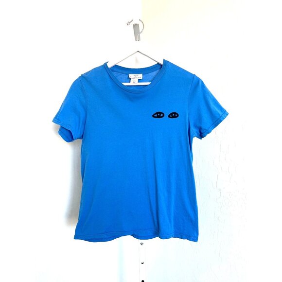 Clare V. Les Yeux Graphic Tee XS Blue Cotton Crewneck - Picture 6 of 12
